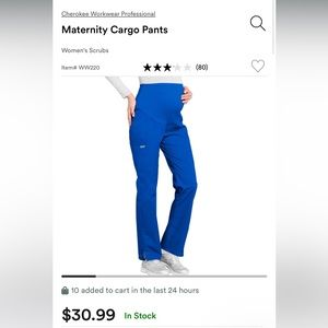 Cherokee uniforms maternity cargo scrubs work pants - royal blue